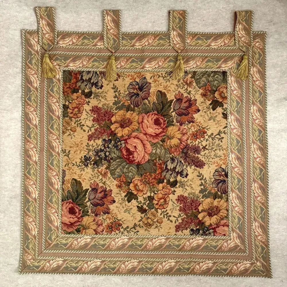 Vintage Renaissance Woven Arts Victorian Floral Tapestry Wall Hanging France